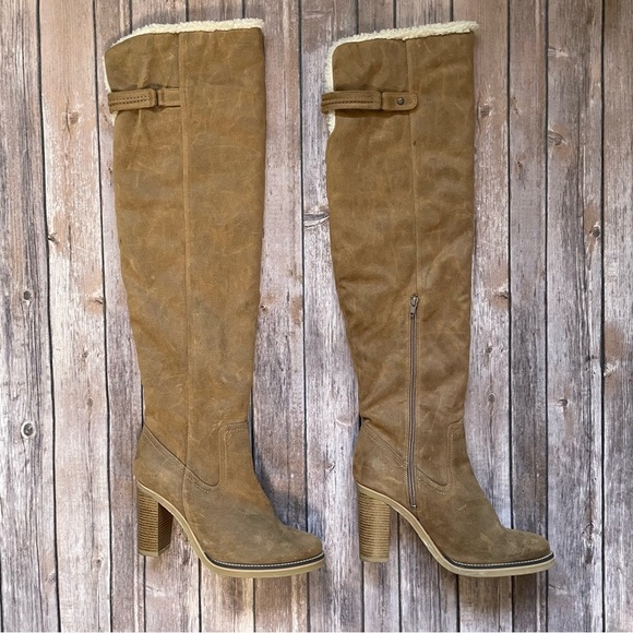 Free People Vegan Blake Heeled Tall Boots faux leather Sherpa shearling boho 41 - Picture 3 of 15